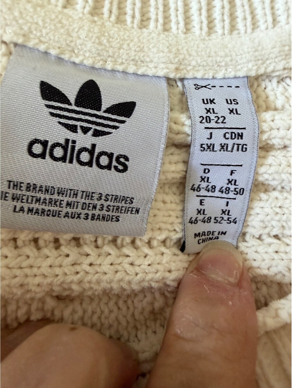 Adidas Originals Trefoil Cable Knit Sweater - Cream/Off-White - Size XL - Picture 9 of 11